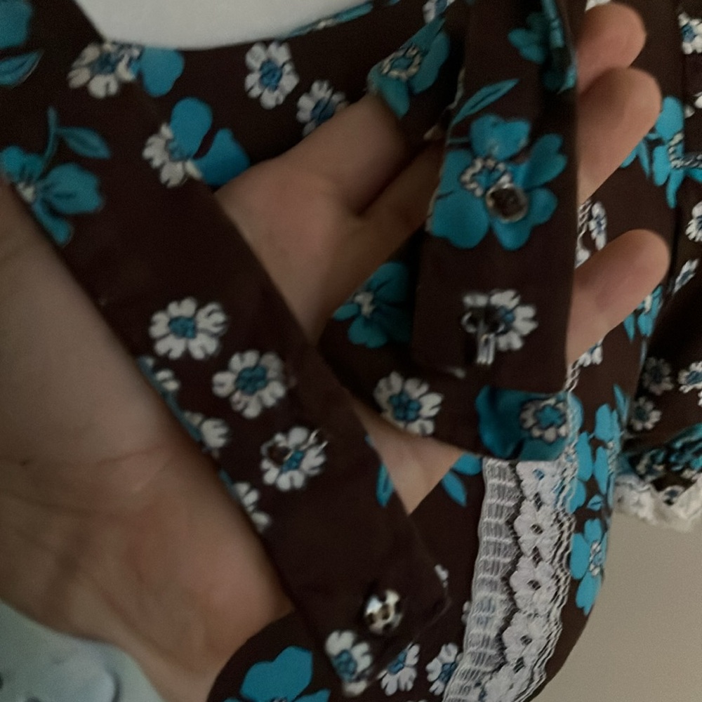 Vintage 60s 70s Brown and Blue Floral Square Dance Dress - Picture 6 of 9